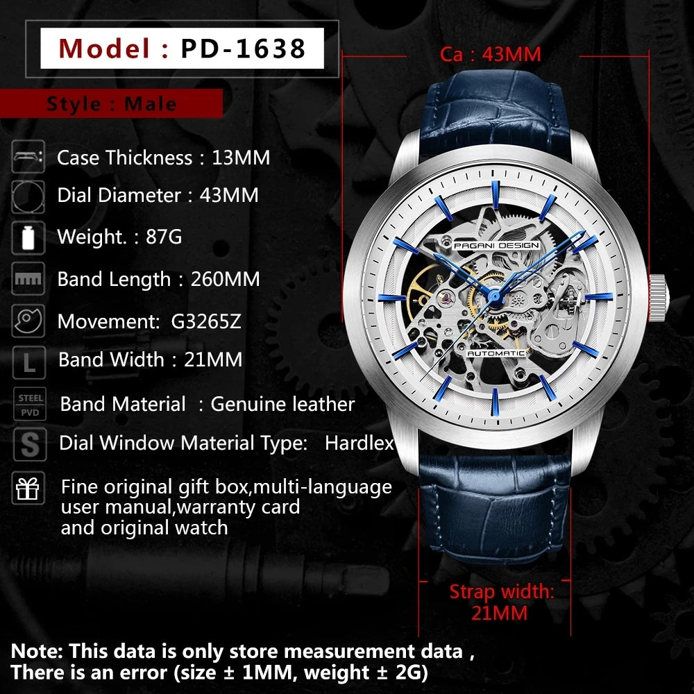 Men’s Skeleton Automatic Watch With Leather Strap