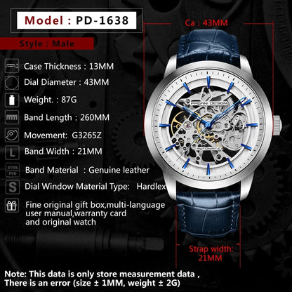 Men’s Skeleton Automatic Watch With Leather Strap
