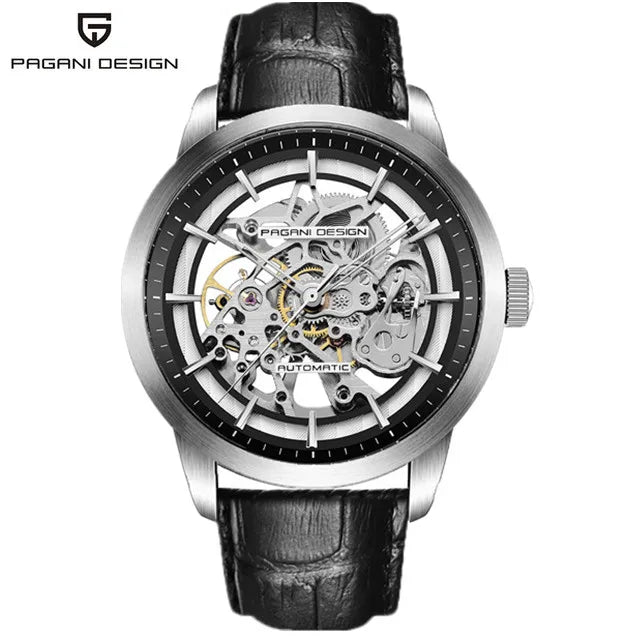 Men’s Skeleton Automatic Watch With Leather Strap