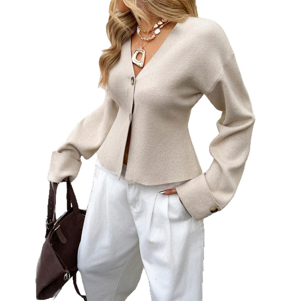 Horizon Essentials | Apricot Cropped V-Neck Cardigan