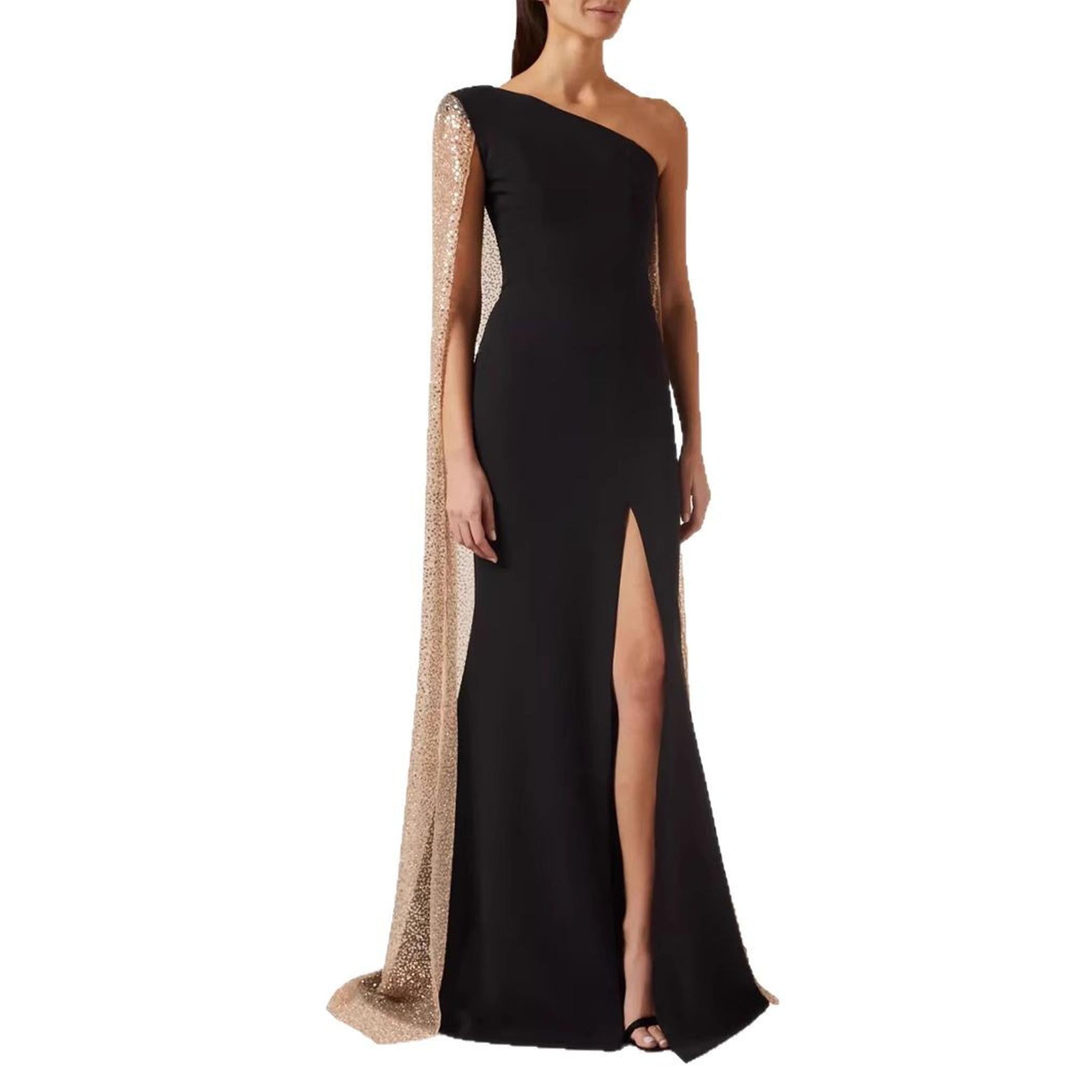 Horizon Essentials | Black One-Shoulder Slit Dress