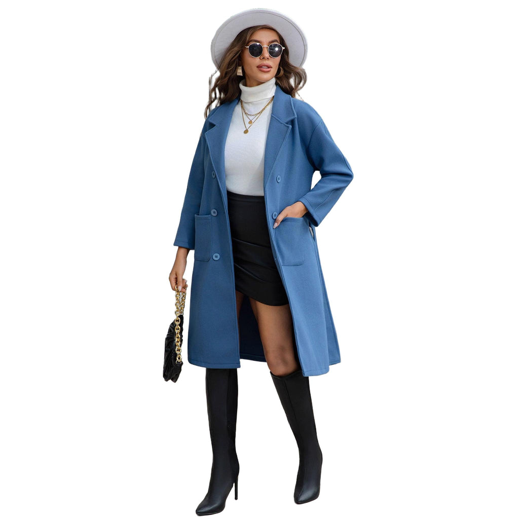 Horizon Essentials | Blue Wool Mid-Length Coat Premium