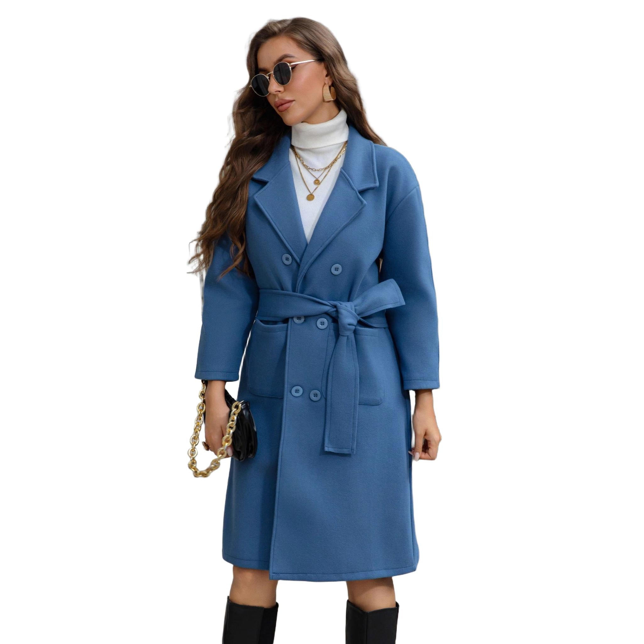 Horizon Essentials | Blue Wool Mid-Length Coat Premium