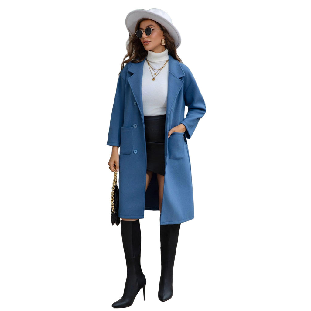 Horizon Essentials | Blue Wool Mid-Length Coat Premium