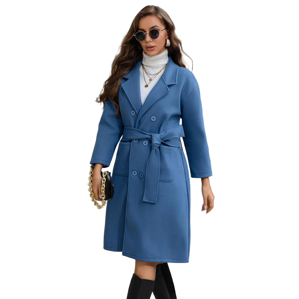 Horizon Essentials | Blue Wool Mid-Length Coat Premium