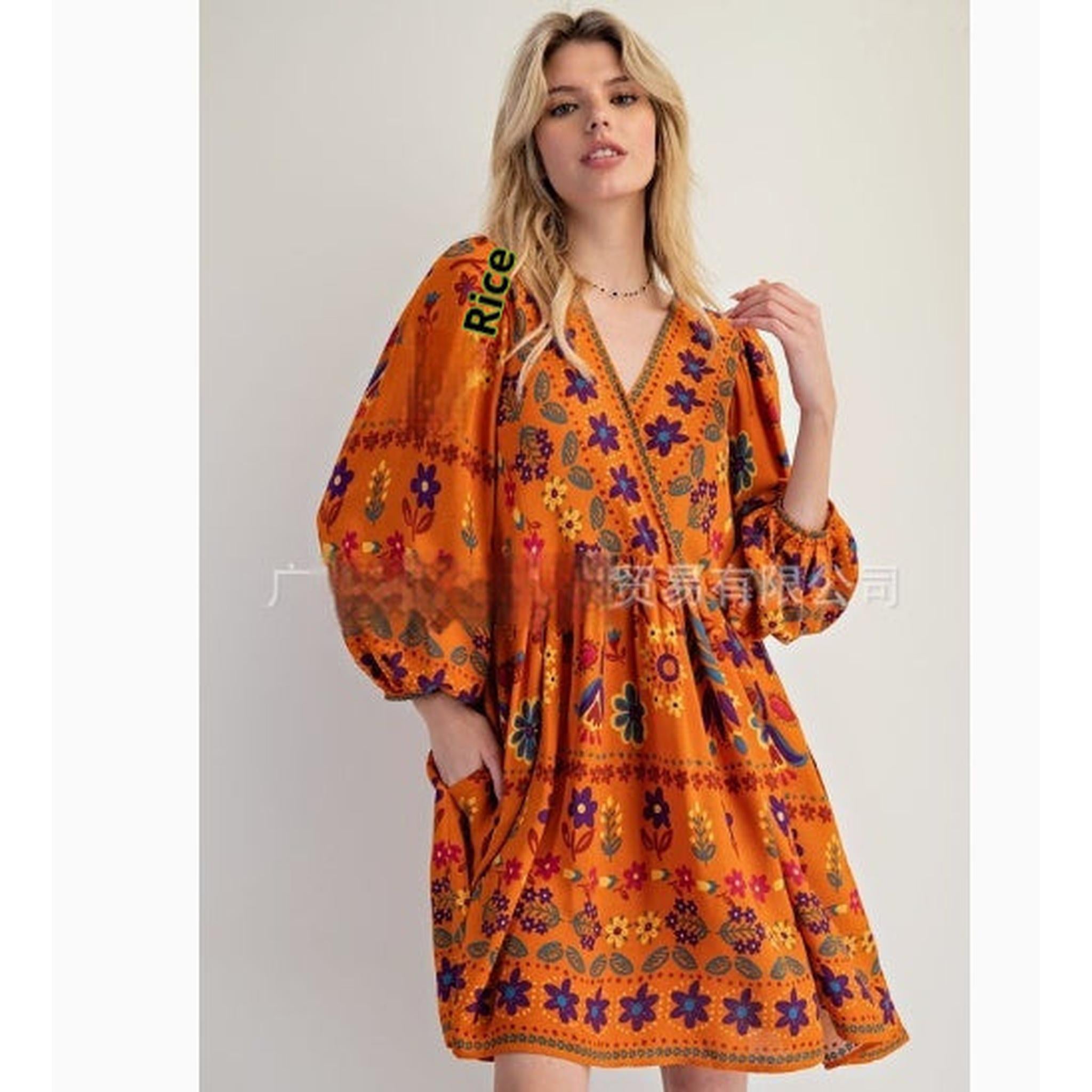 Horizon Essentials | Boho Floral Print Tie Front Short Sleeve Holiday Dress