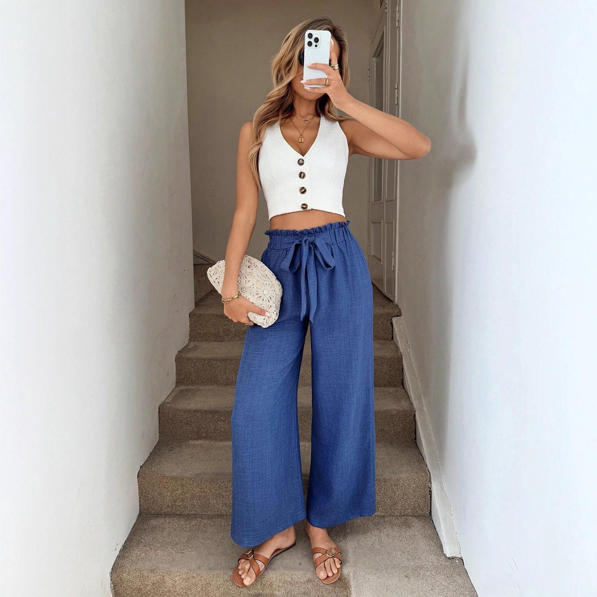 Horizon Essentials | Bow-Tie Waistband Elegant Flowy Pants