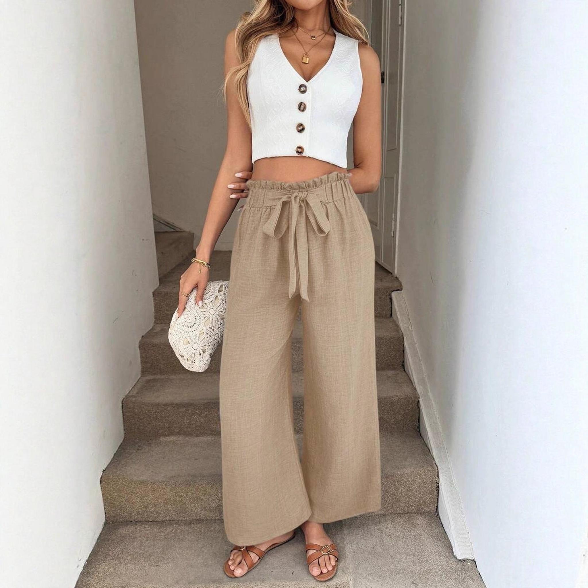 Horizon Essentials | Bow-Tie Waistband Elegant Flowy Pants