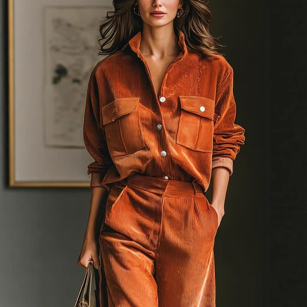 Horizon Essentials | Caramel Corduroy Shirt Pants Set