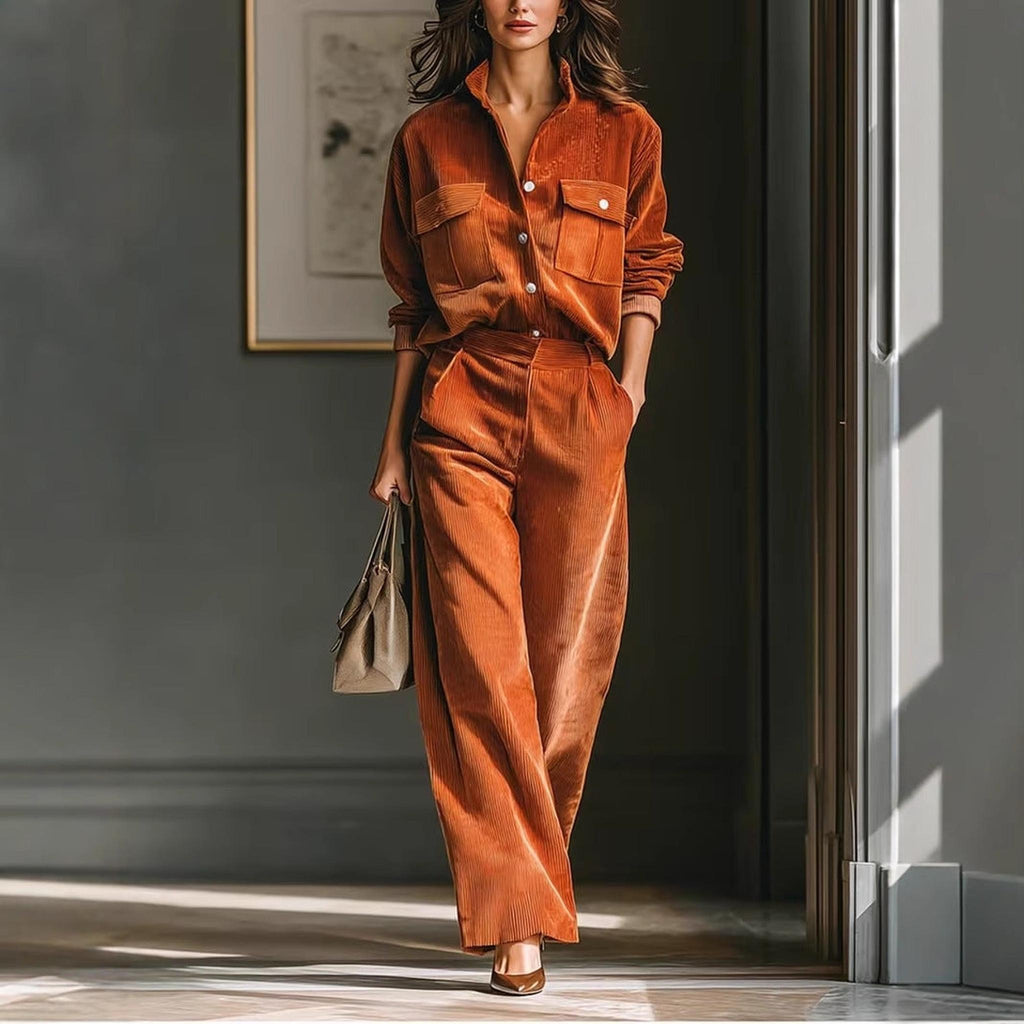 Horizon Essentials | Caramel Corduroy Shirt Pants Set