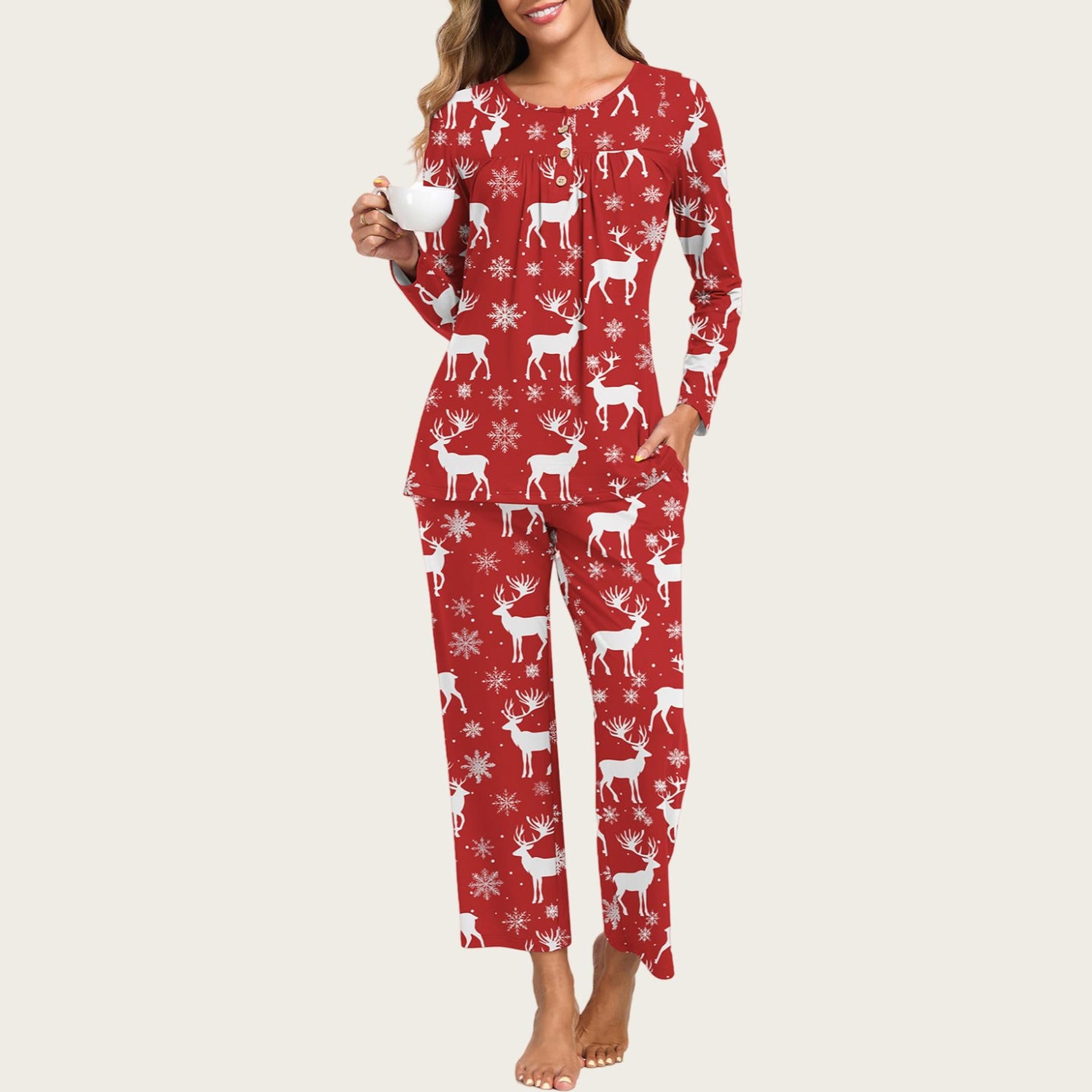 Horizon Essentials | Casual Christmas Pajama Set Pockets
