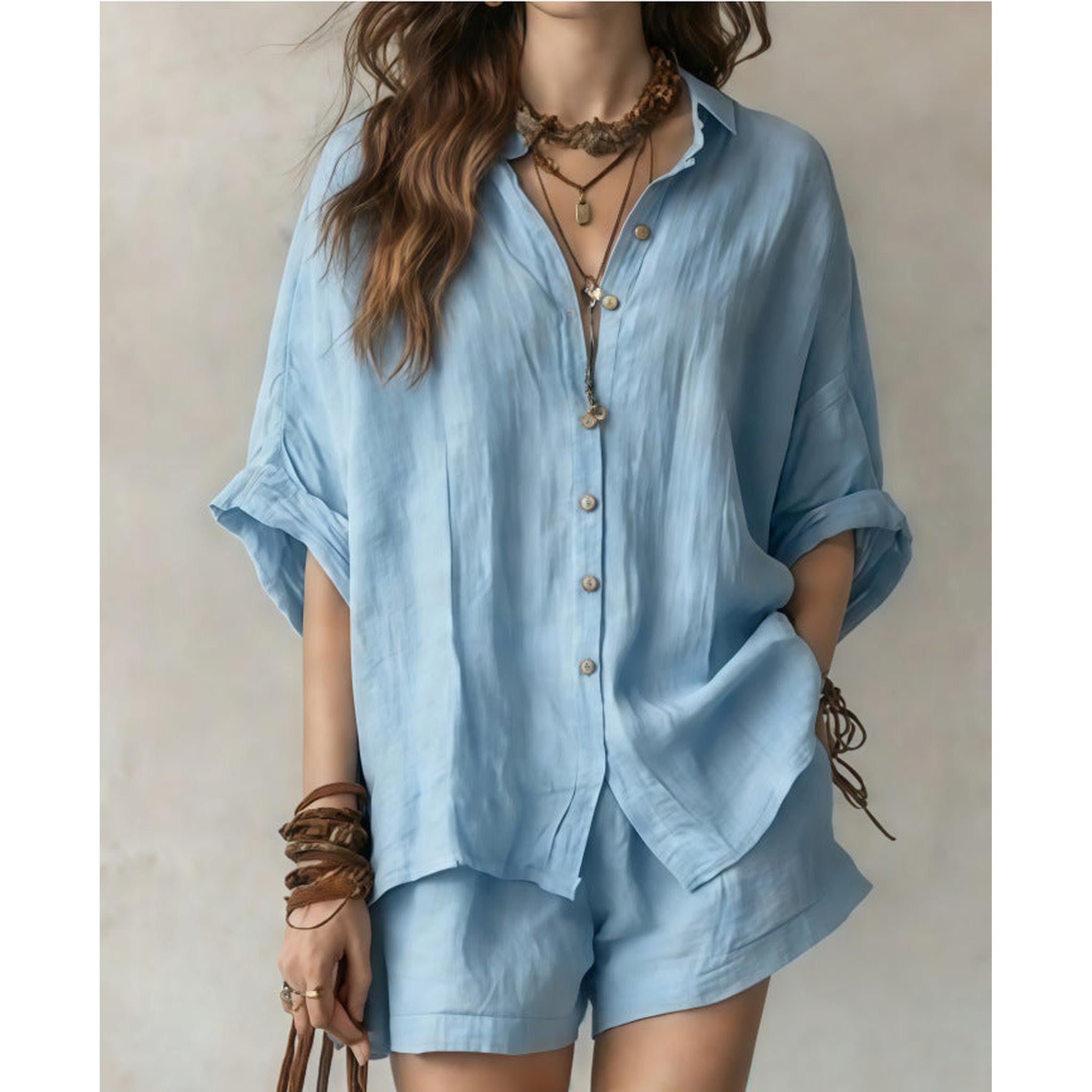 Horizon Essentials | Casual Two-Piece Shirt Shorts Set