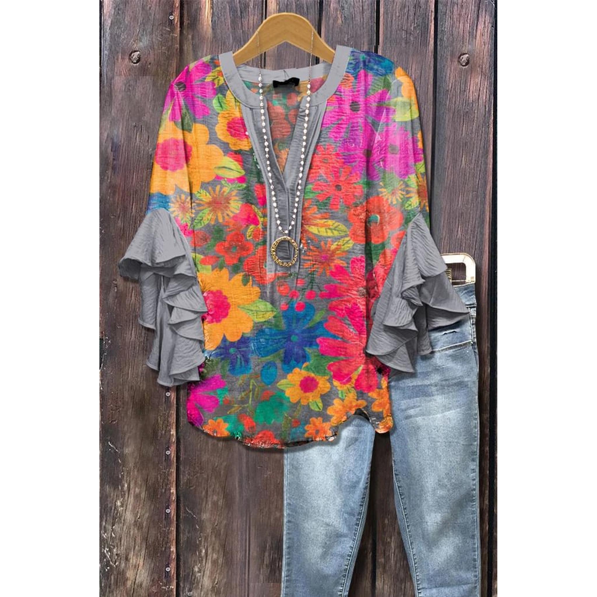 Horizon Essentials | Creative Floral Print Casual Blouse