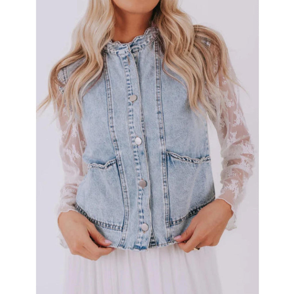 Horizon Essentials | Denim Vest with Fan Trim
