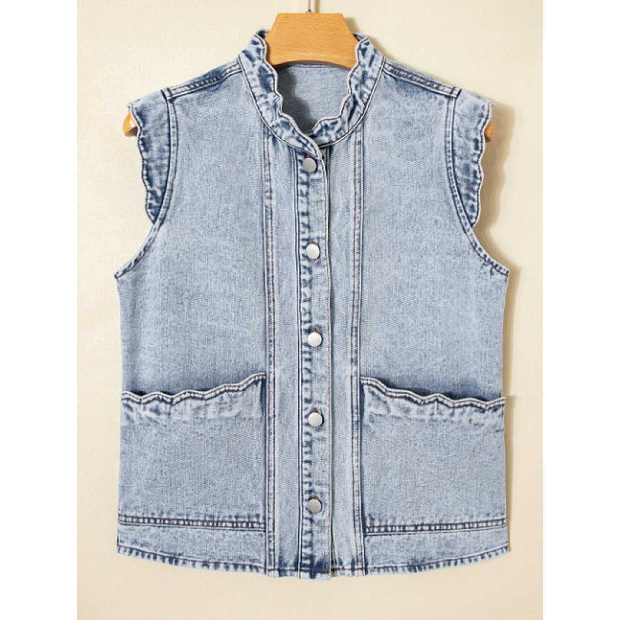 Horizon Essentials | Denim Vest with Fan Trim