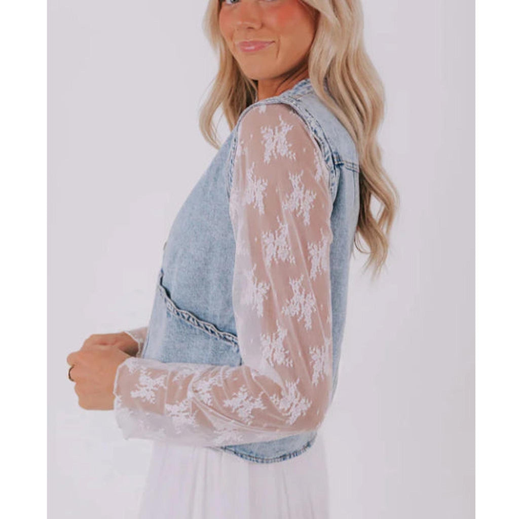 Horizon Essentials | Denim Vest with Fan Trim