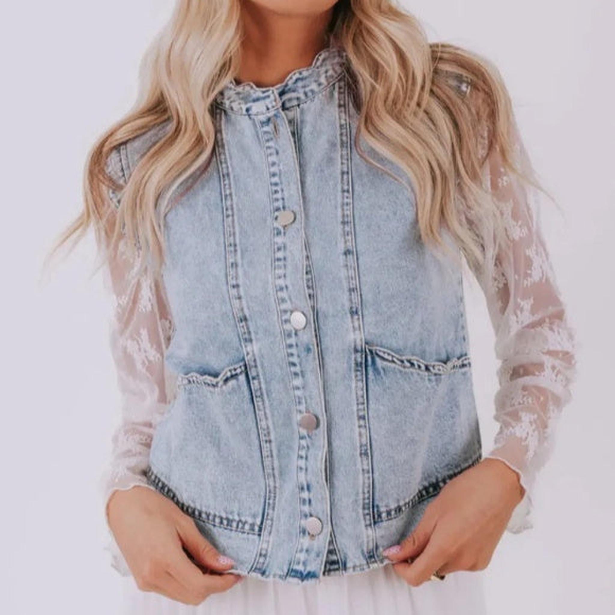 Horizon Essentials | Denim Vest with Fan Trim