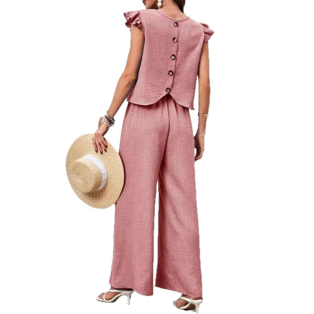 Horizon Essentials | Elegant Crew-Neck Vest Wide-Leg Pants