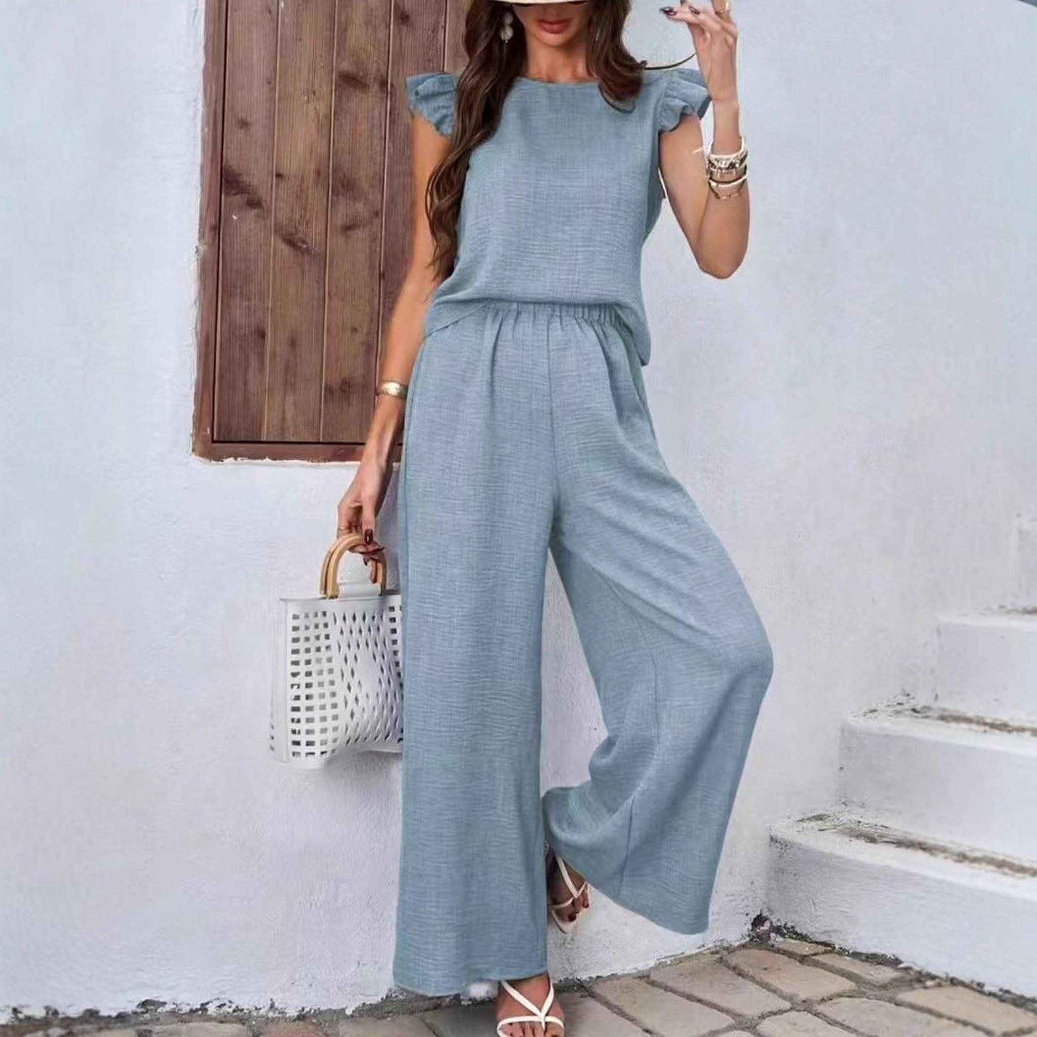 Horizon Essentials | Elegant Crew-Neck Vest Wide-Leg Pants