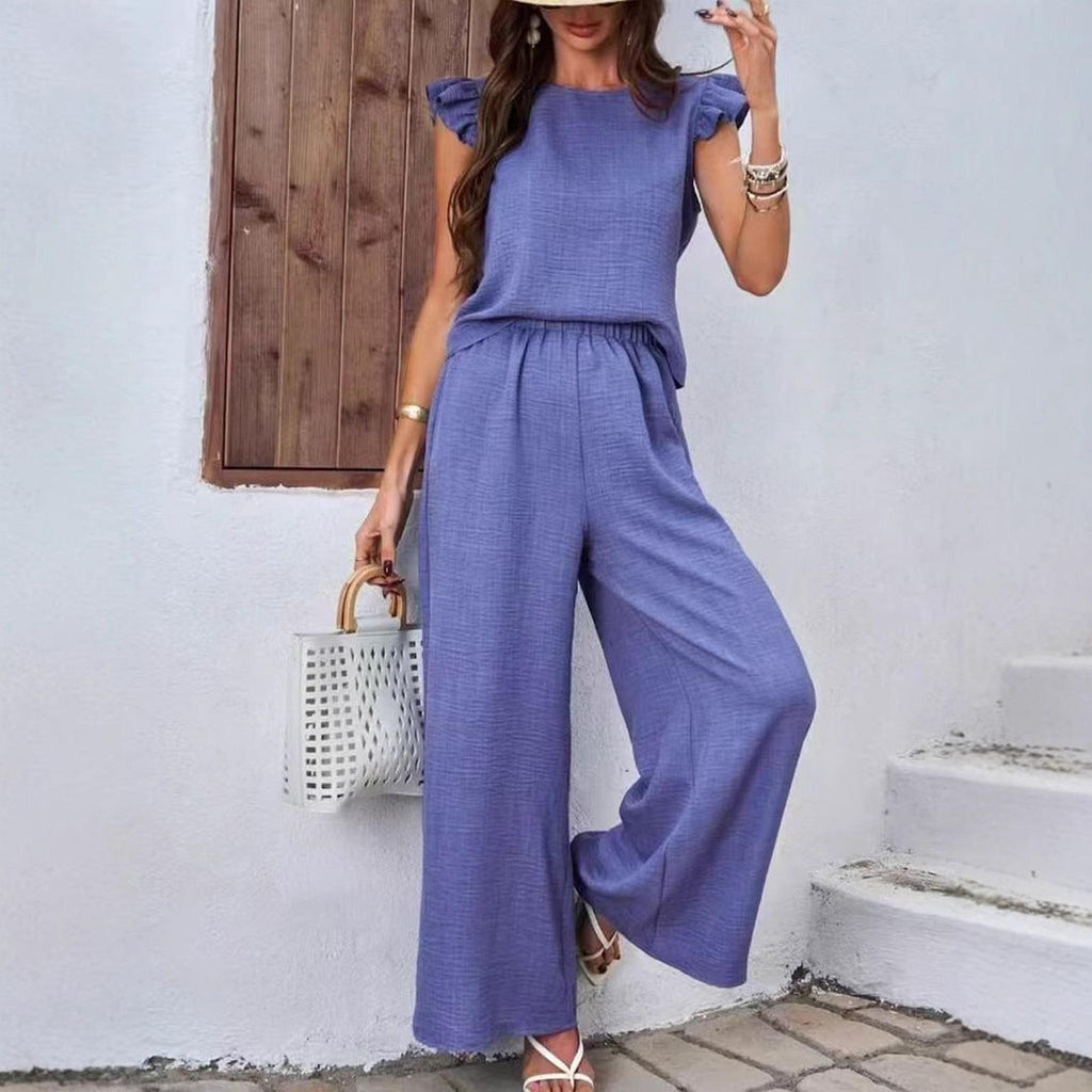 Horizon Essentials | Elegant Crew-Neck Vest Wide-Leg Pants