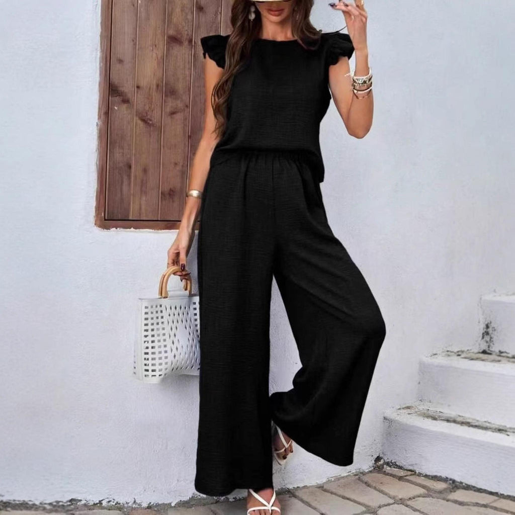 Horizon Essentials | Elegant Crew-Neck Vest Wide-Leg Pants
