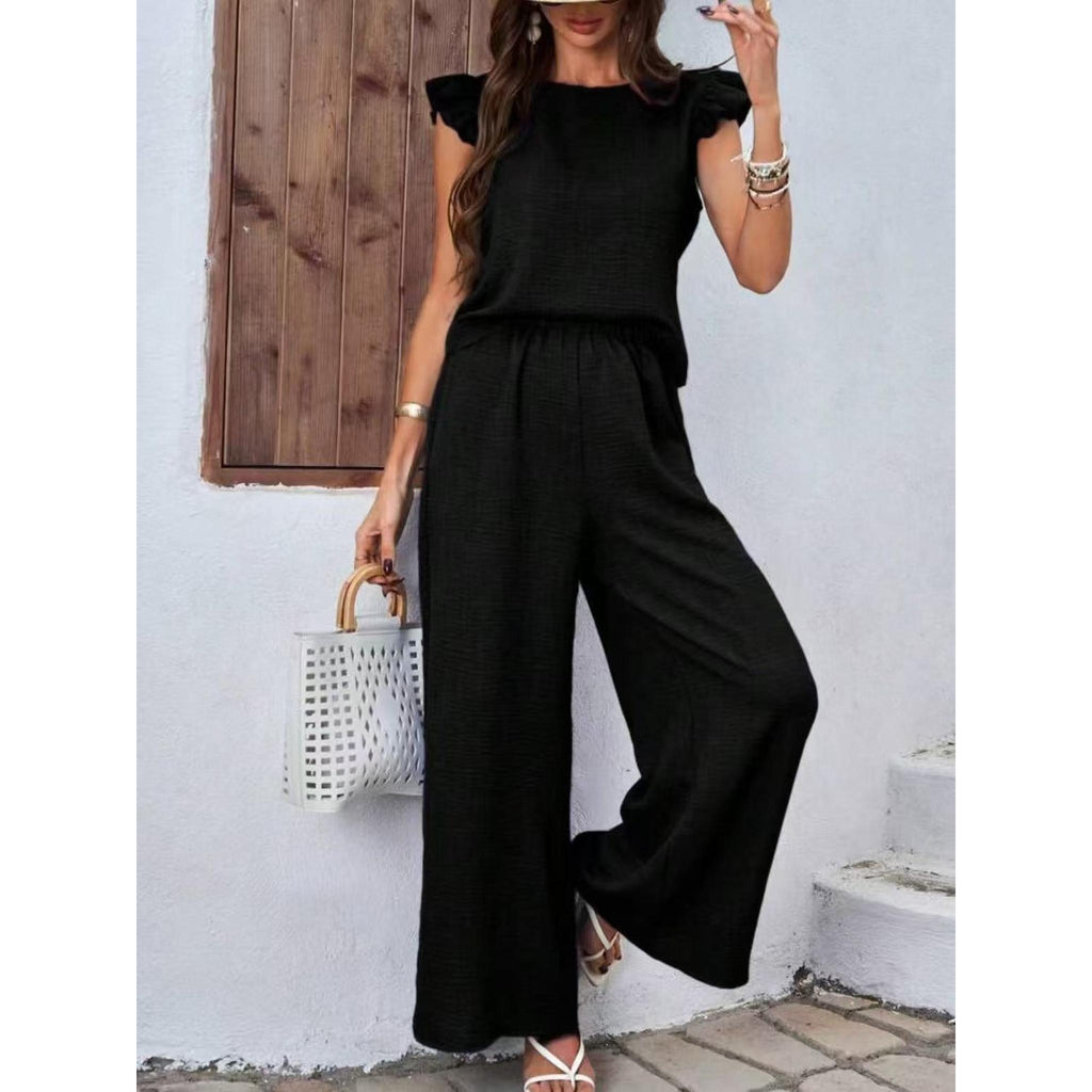 Horizon Essentials | Elegant Crew-Neck Vest Wide-Leg Pants