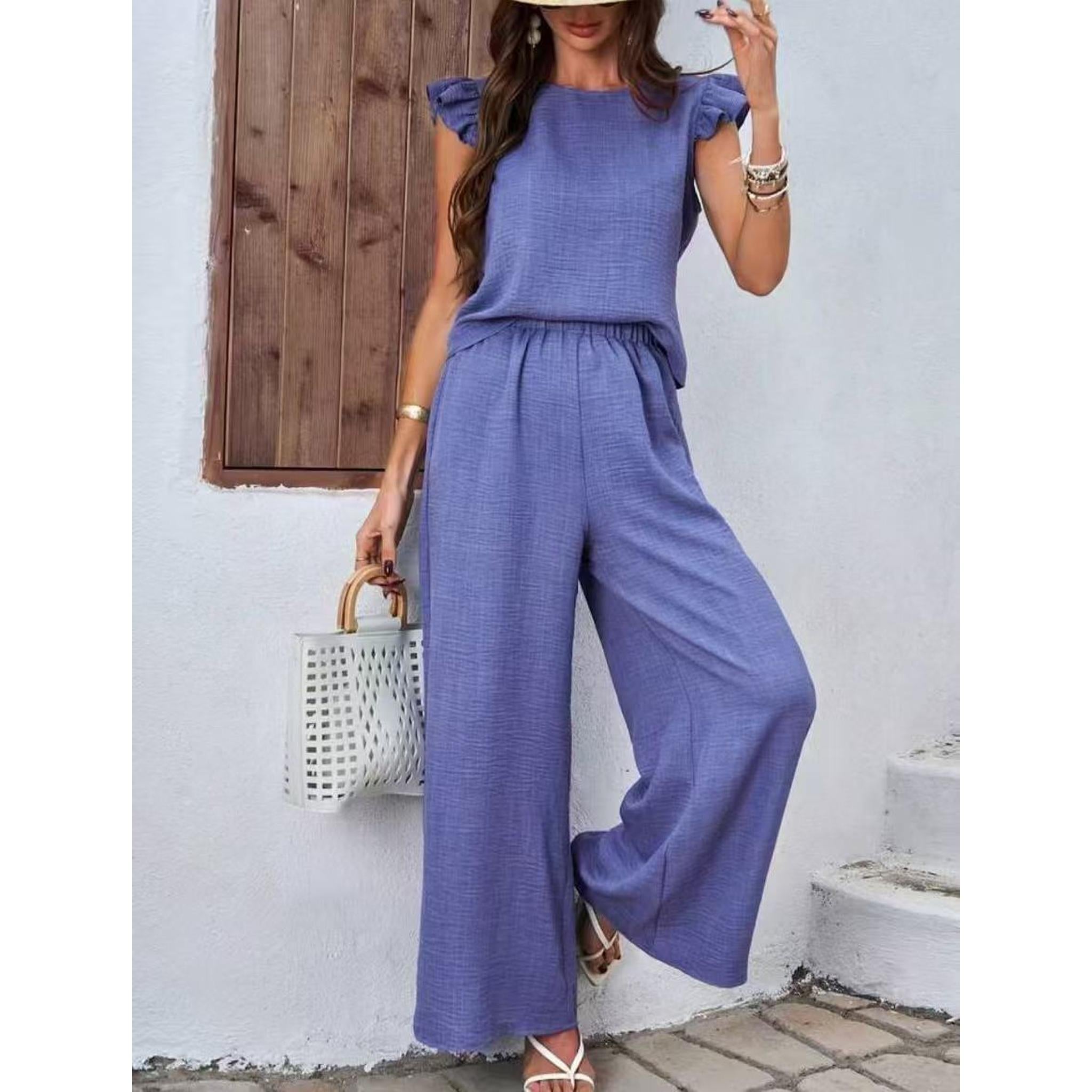 Horizon Essentials | Elegant Crew-Neck Vest Wide-Leg Pants