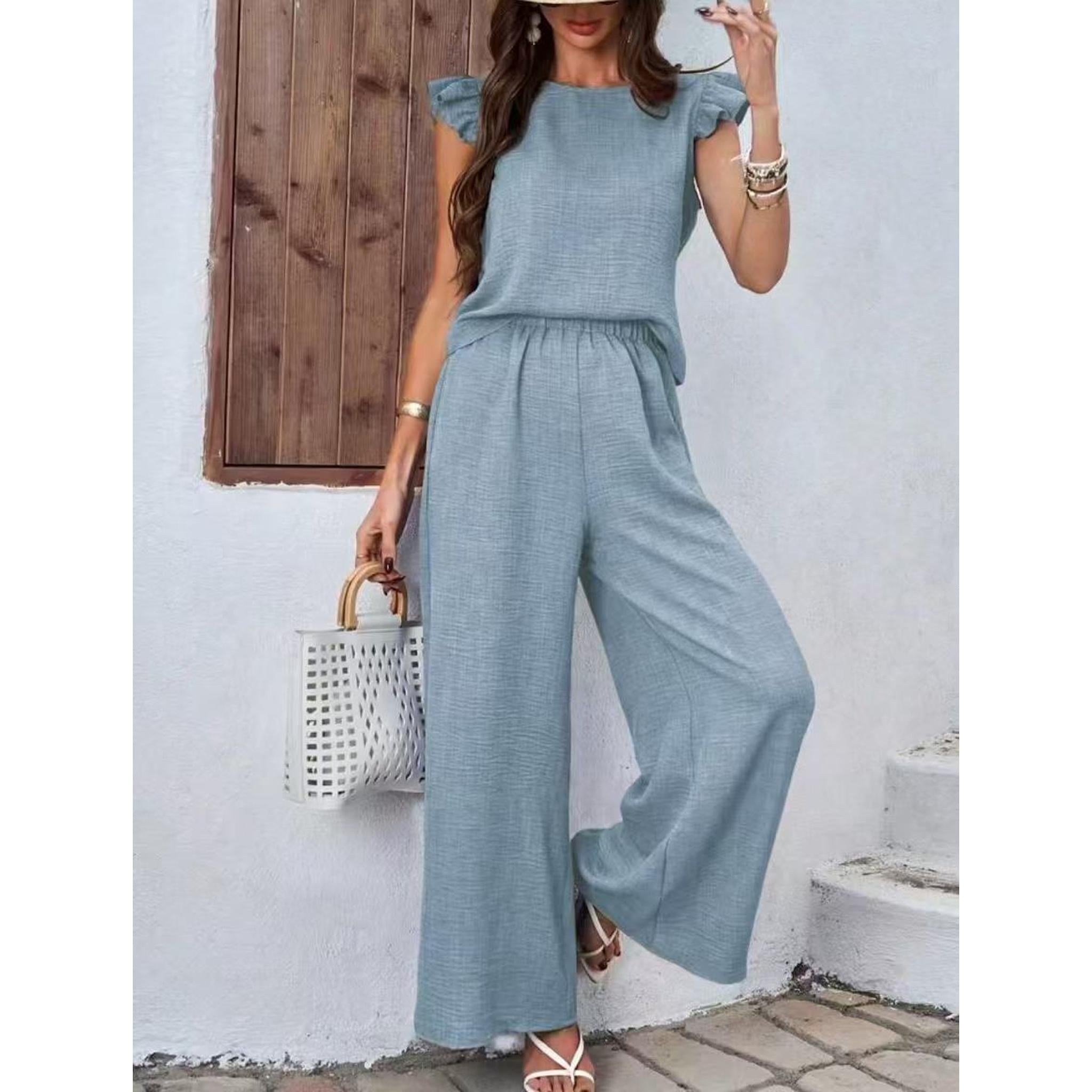Horizon Essentials | Elegant Crew-Neck Vest Wide-Leg Pants