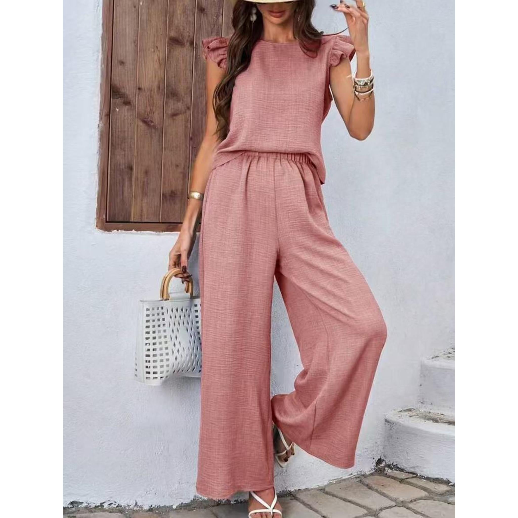 Horizon Essentials | Elegant Crew-Neck Vest Wide-Leg Pants