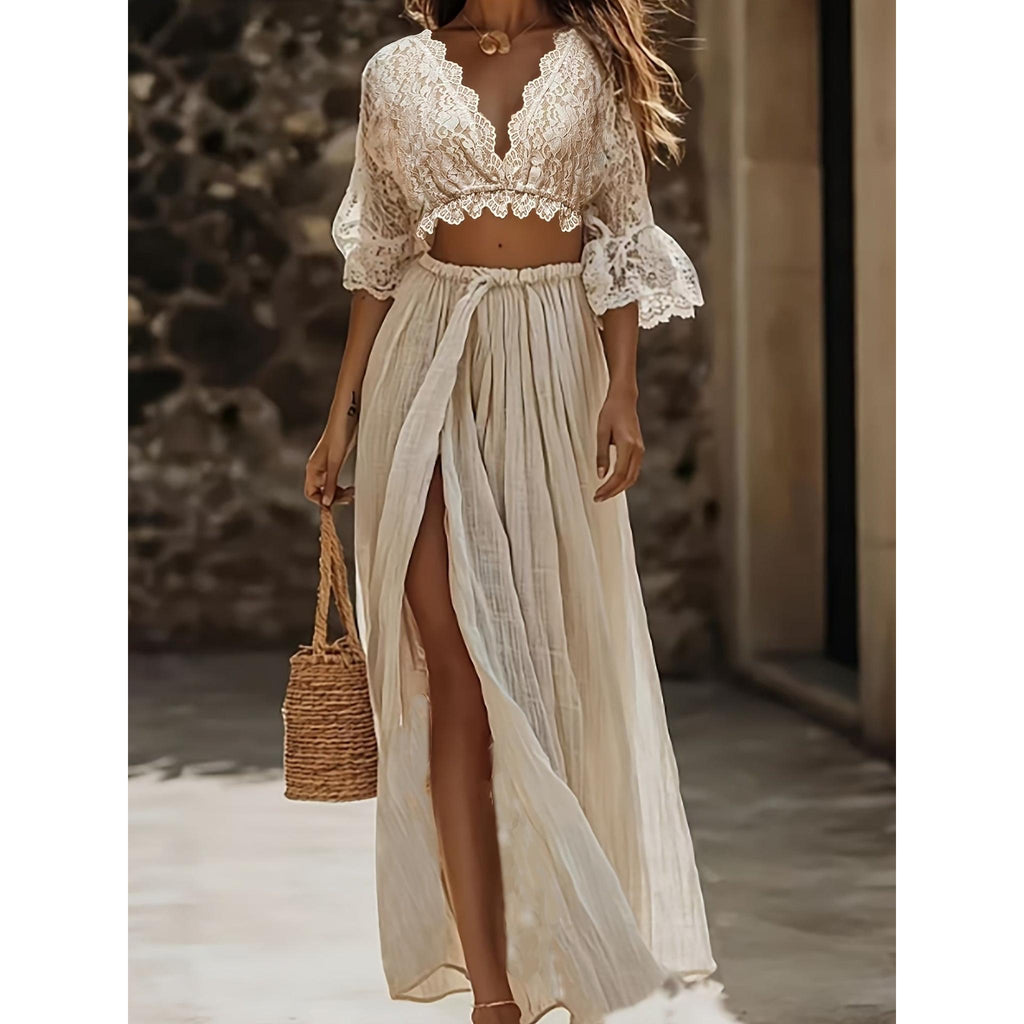 Horizon Essentials | Elegant Lace Patchwork Beach Skirt Set