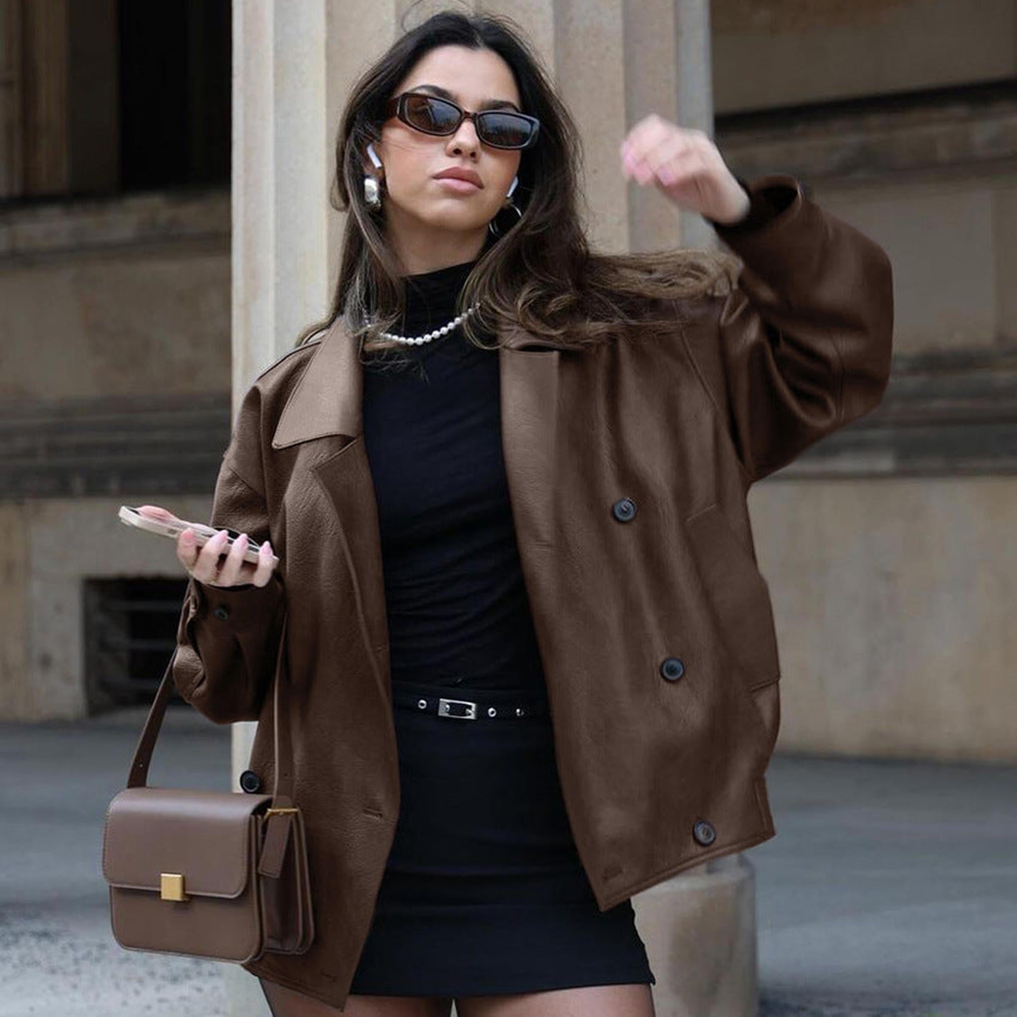 Horizon Essentials | Elegant Loose Premium Leather Coat