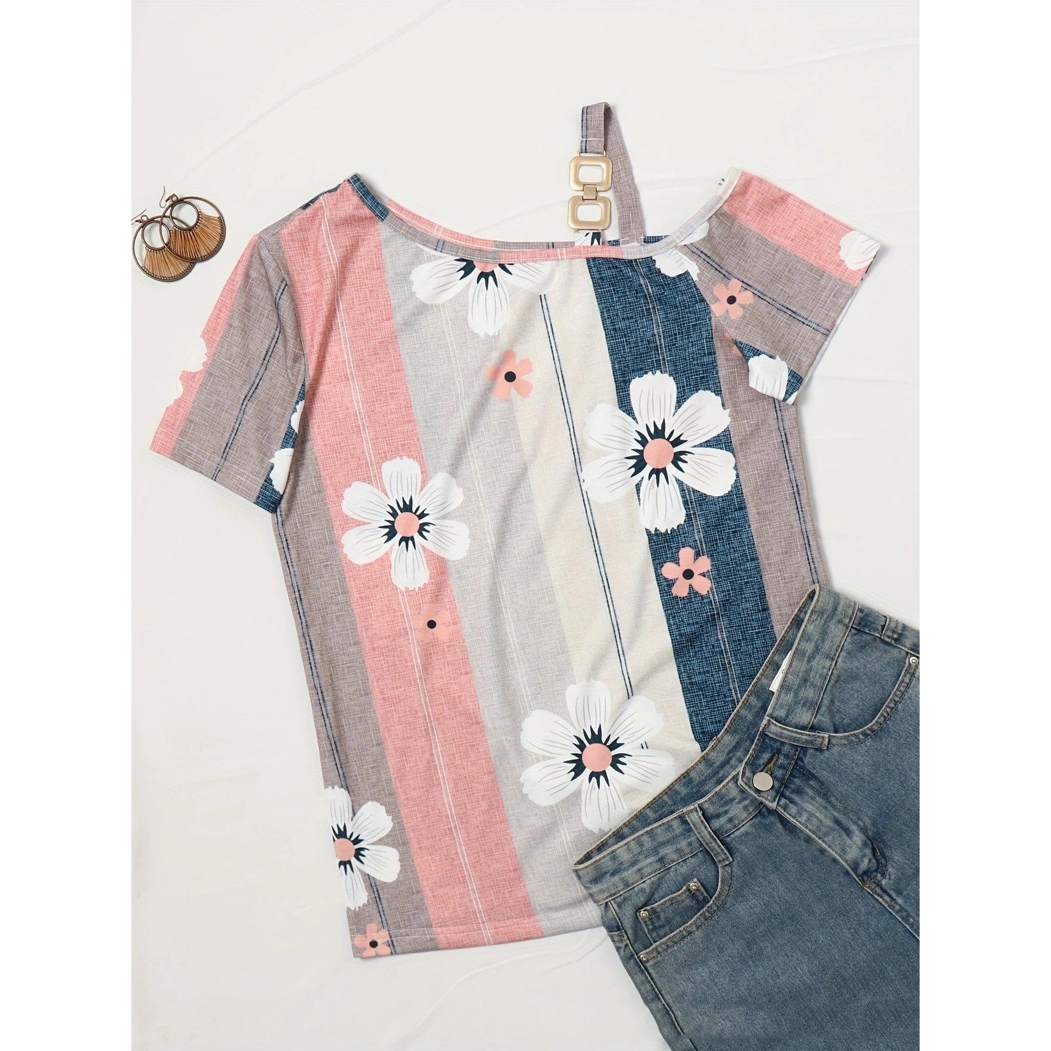 Horizon Essentials | Flower Print Shoulder-Baring Tee