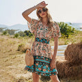 Horizon Essentials | High-waisted V-neck Short-sleeved Boho Print Dress