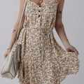 Horizon Essentials | Khaki Boho Floral Printed Tie Waist Flared Sundress