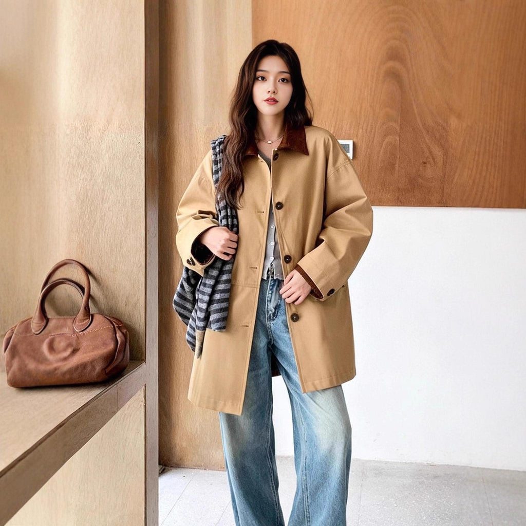 Horizon Essentials | Khaki Mid-Length Button Jacket