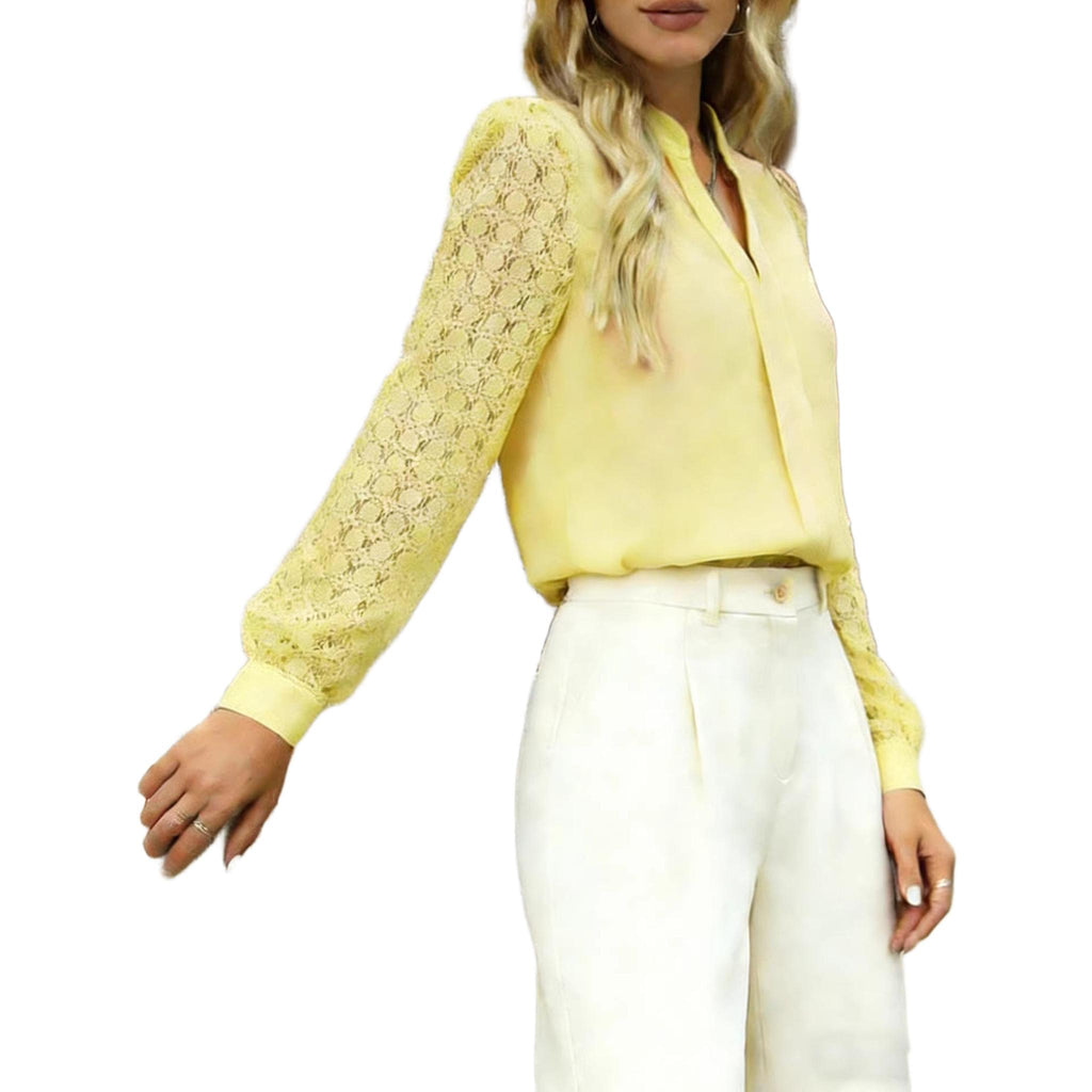 Horizon Essentials | Lace-Trimmed V-Neck Patchwork Top