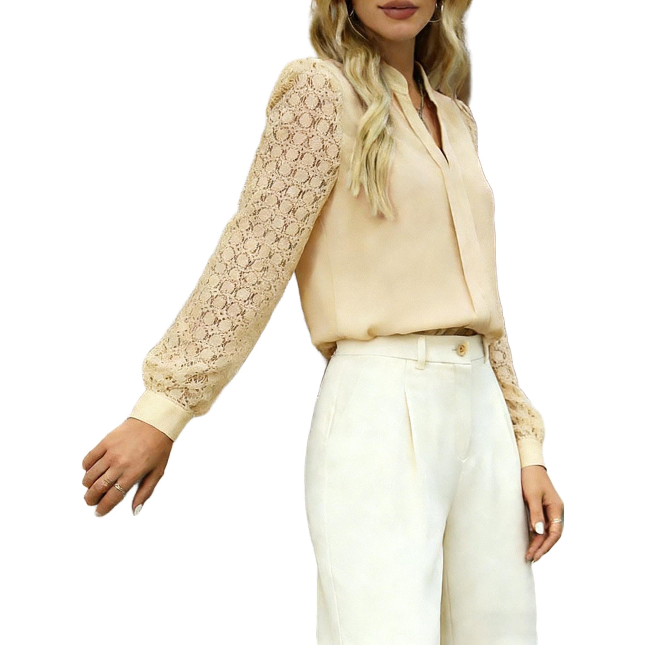 Horizon Essentials | Lace-Trimmed V-Neck Patchwork Top