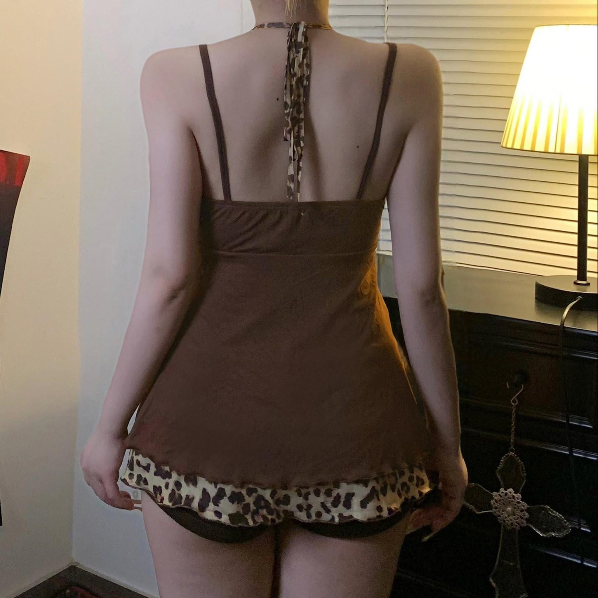 Horizon Essentials | Leopard Splicing Beaded Halter Top