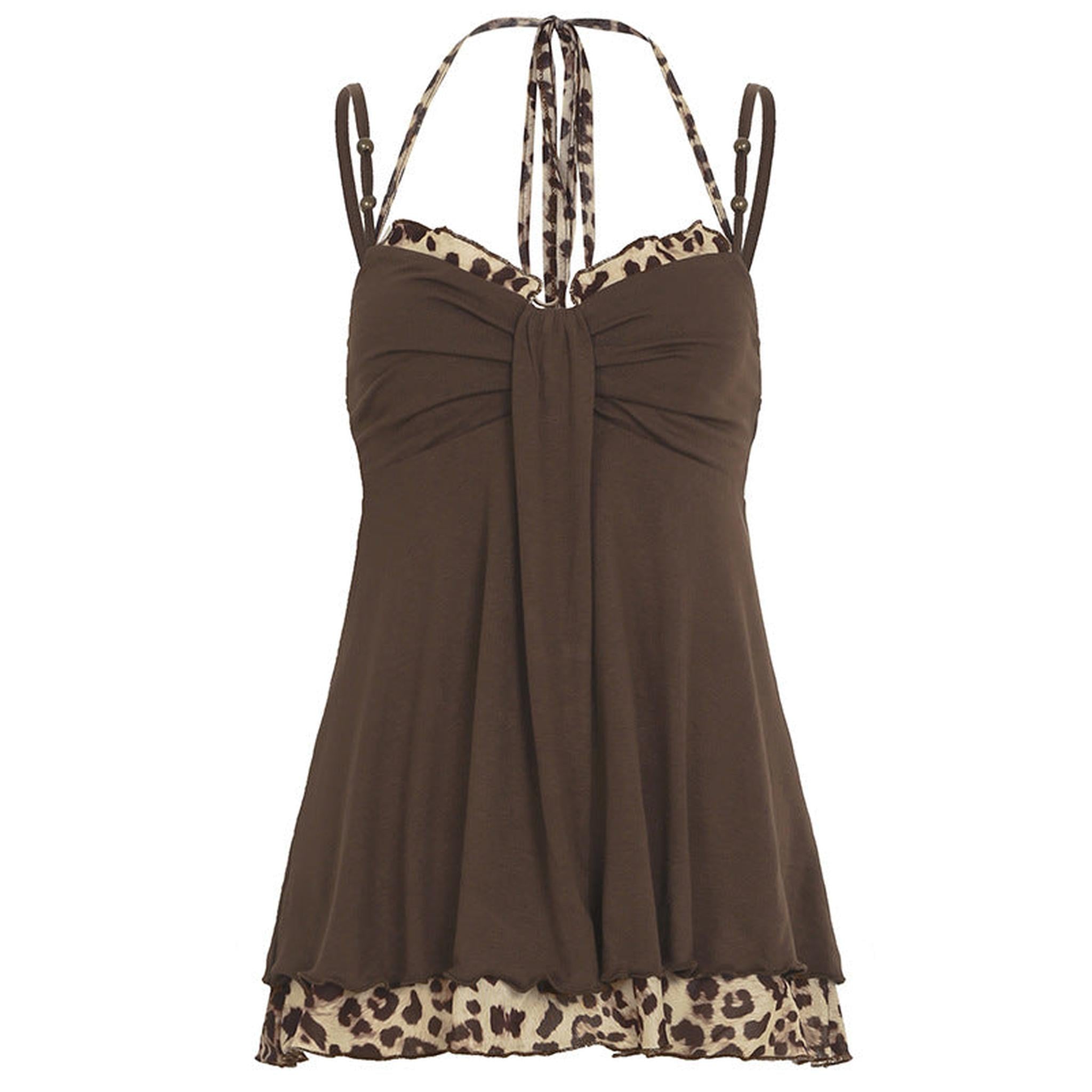 Horizon Essentials | Leopard Splicing Beaded Halter Top