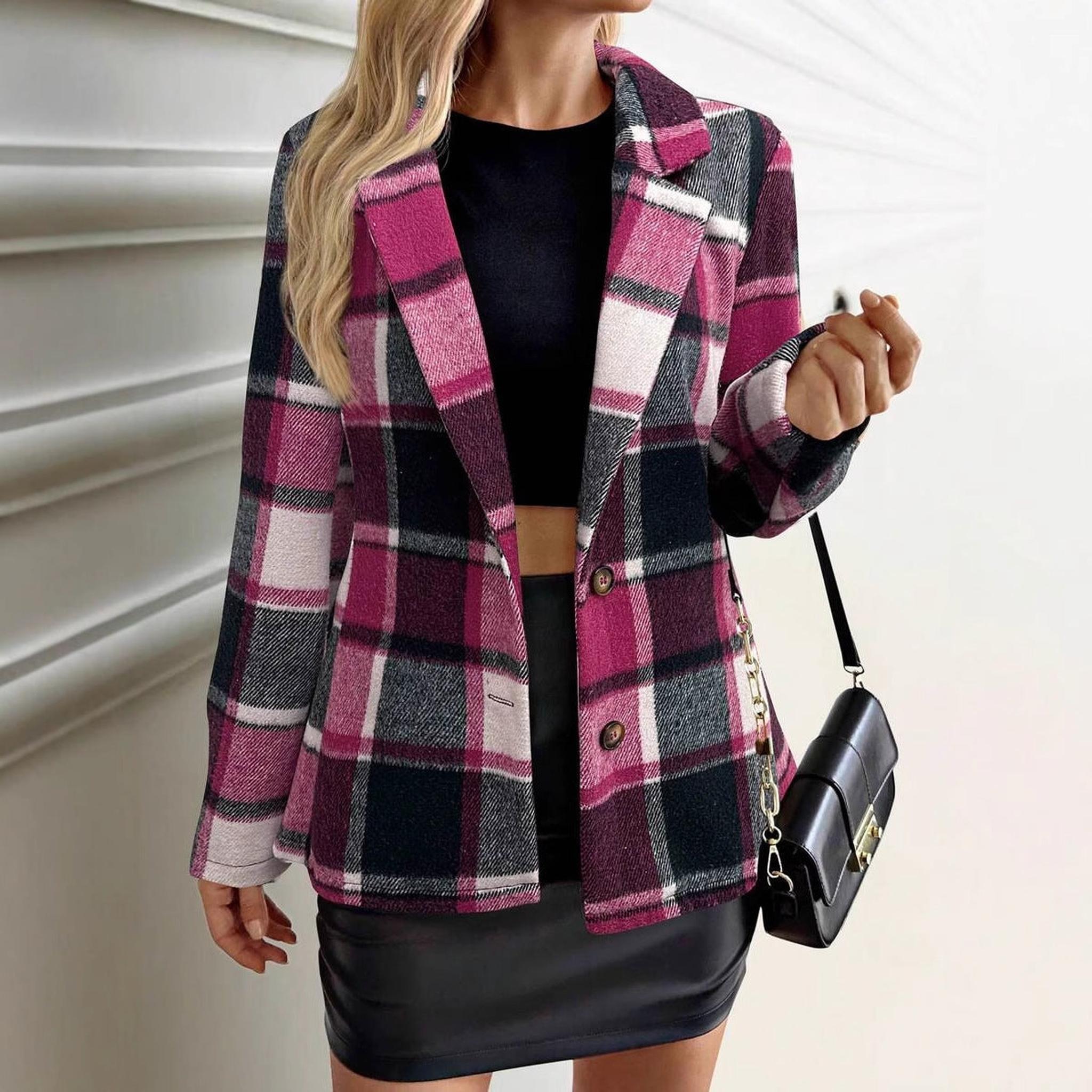 Horizon Essentials | Magenta Plaid Premium Loose Blazer