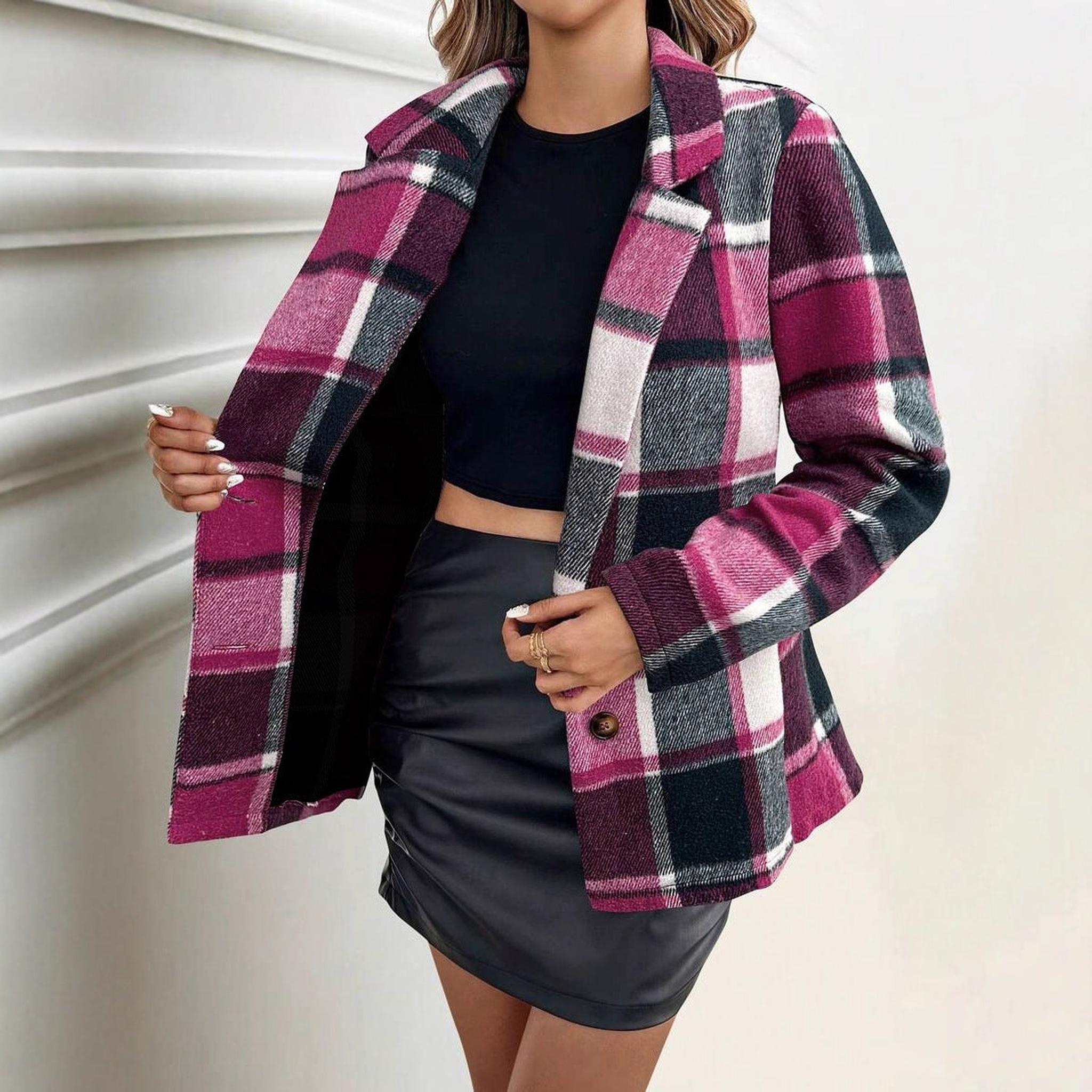 Horizon Essentials | Magenta Plaid Premium Loose Blazer