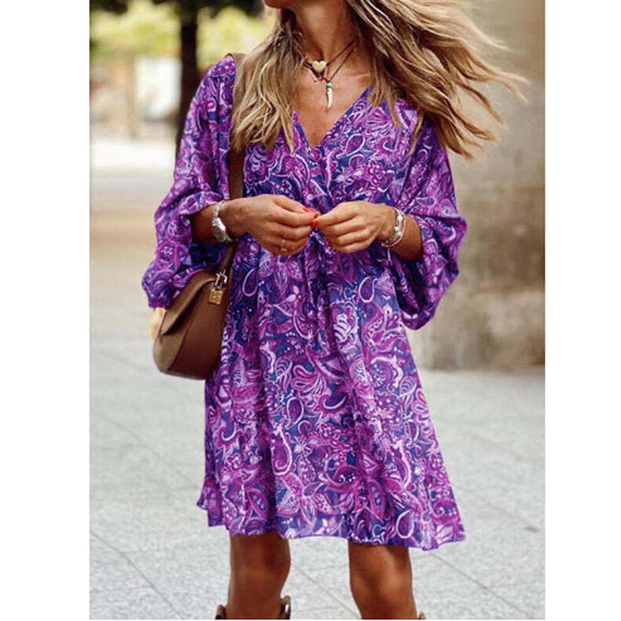 Horizon Essentials | New Printed Long Sleeve A-Line Boho Dress