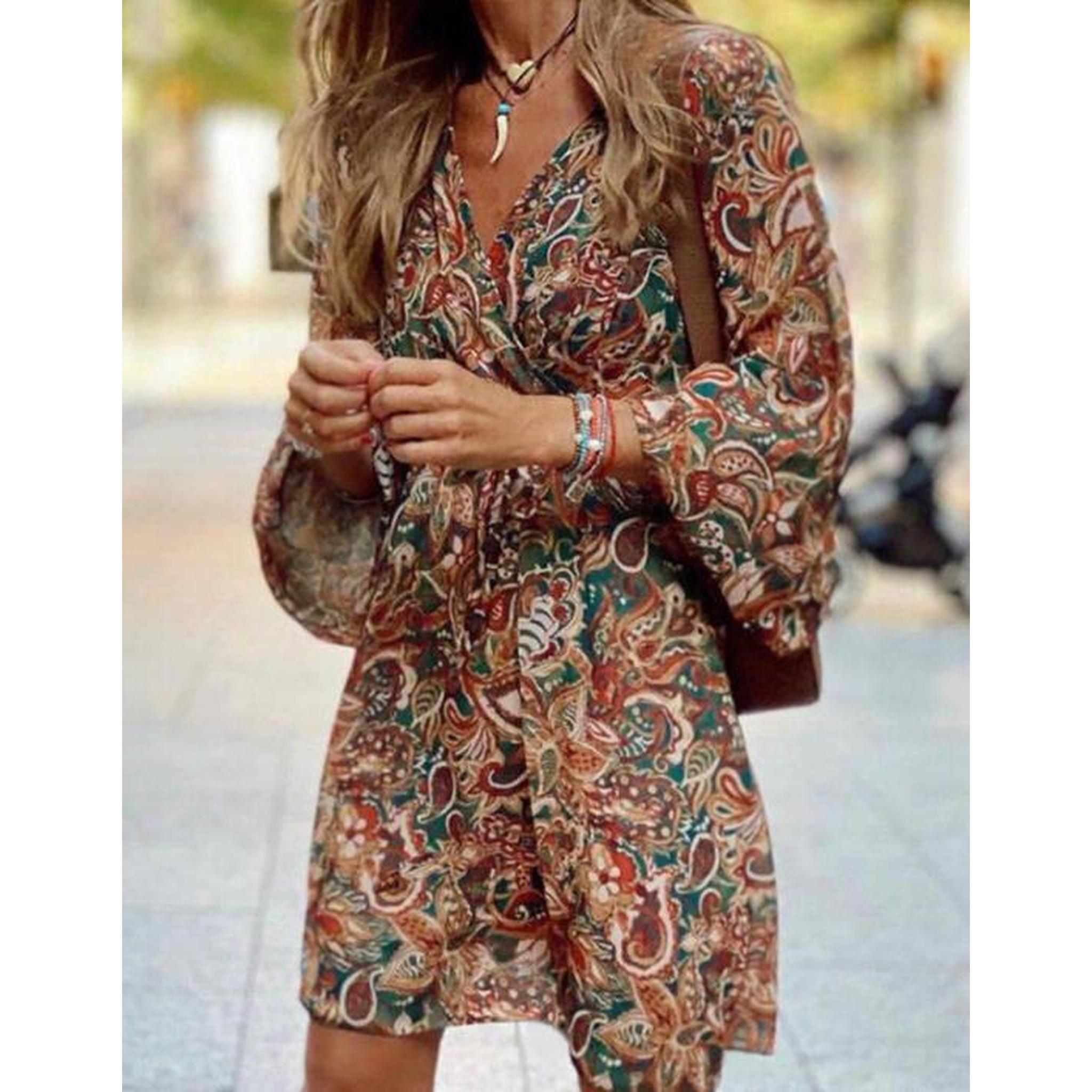 Horizon Essentials | New Printed Long Sleeve A-Line Boho Dress