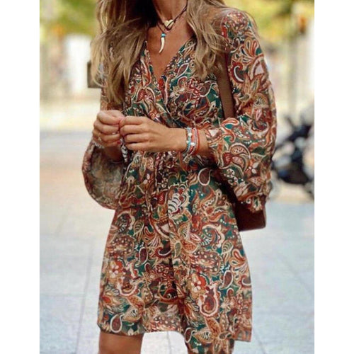 Horizon Essentials | New Printed Long Sleeve A-Line Boho Dress