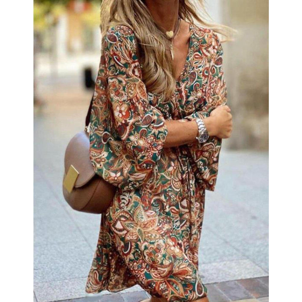 Horizon Essentials | New Printed Long Sleeve A-Line Boho Dress