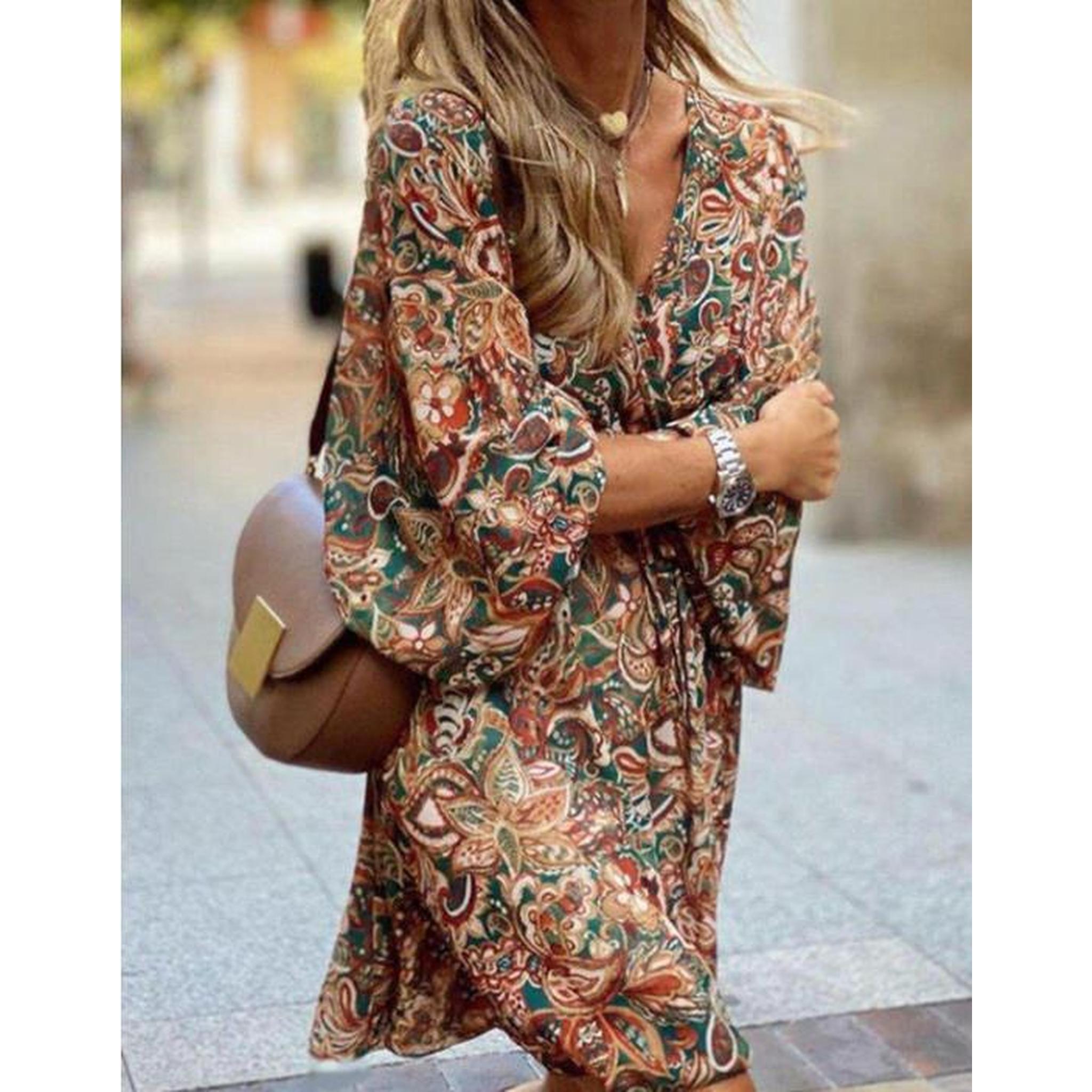 Horizon Essentials | New Printed Long Sleeve A-Line Boho Dress