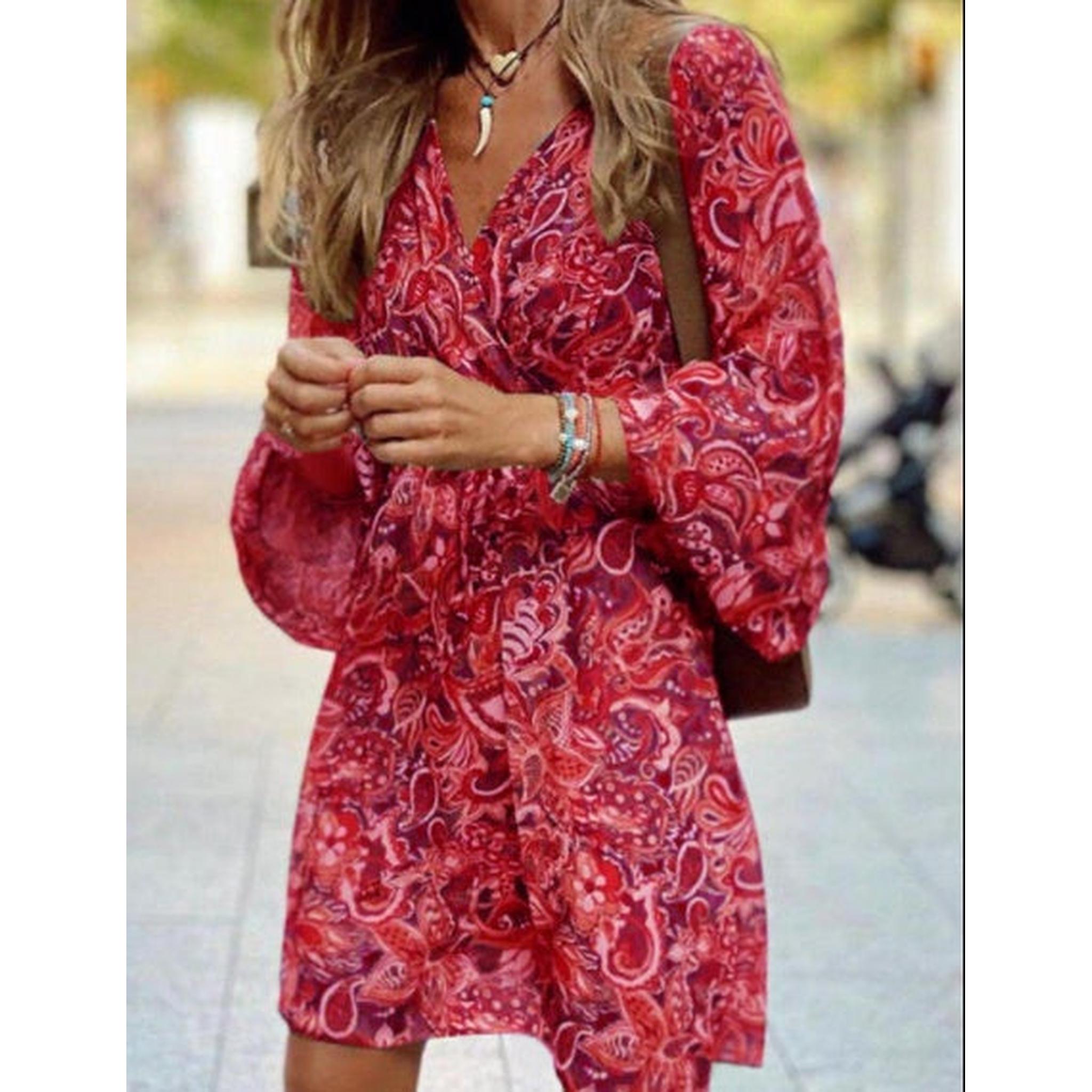 Horizon Essentials | New Printed Long Sleeve A-Line Boho Dress