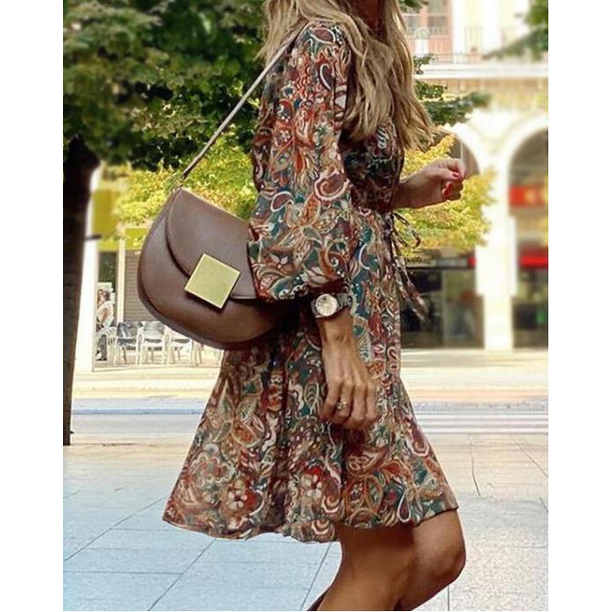 Horizon Essentials | New Printed Long Sleeve A-Line Boho Dress