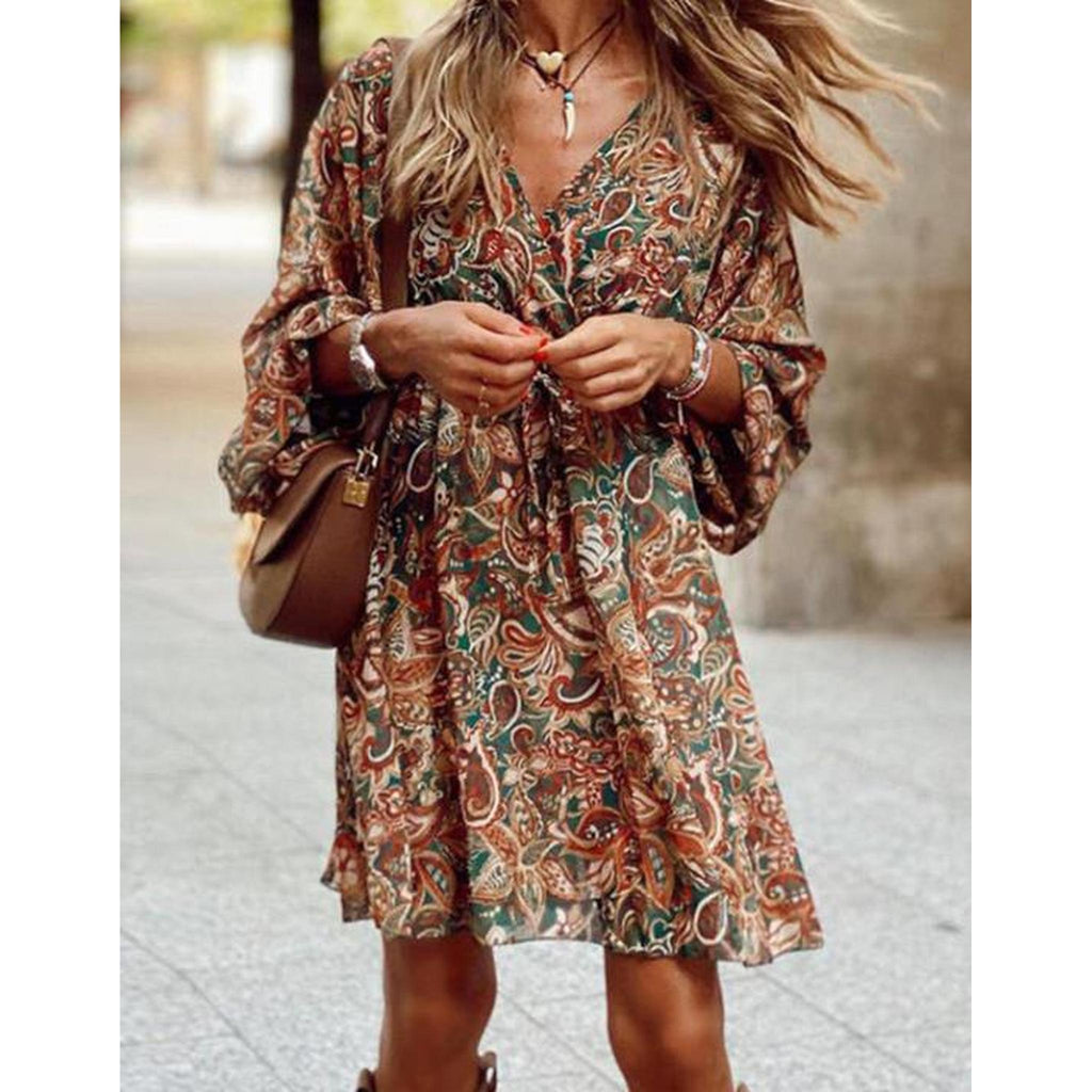 Horizon Essentials | New Printed Long Sleeve A-Line Boho Dress