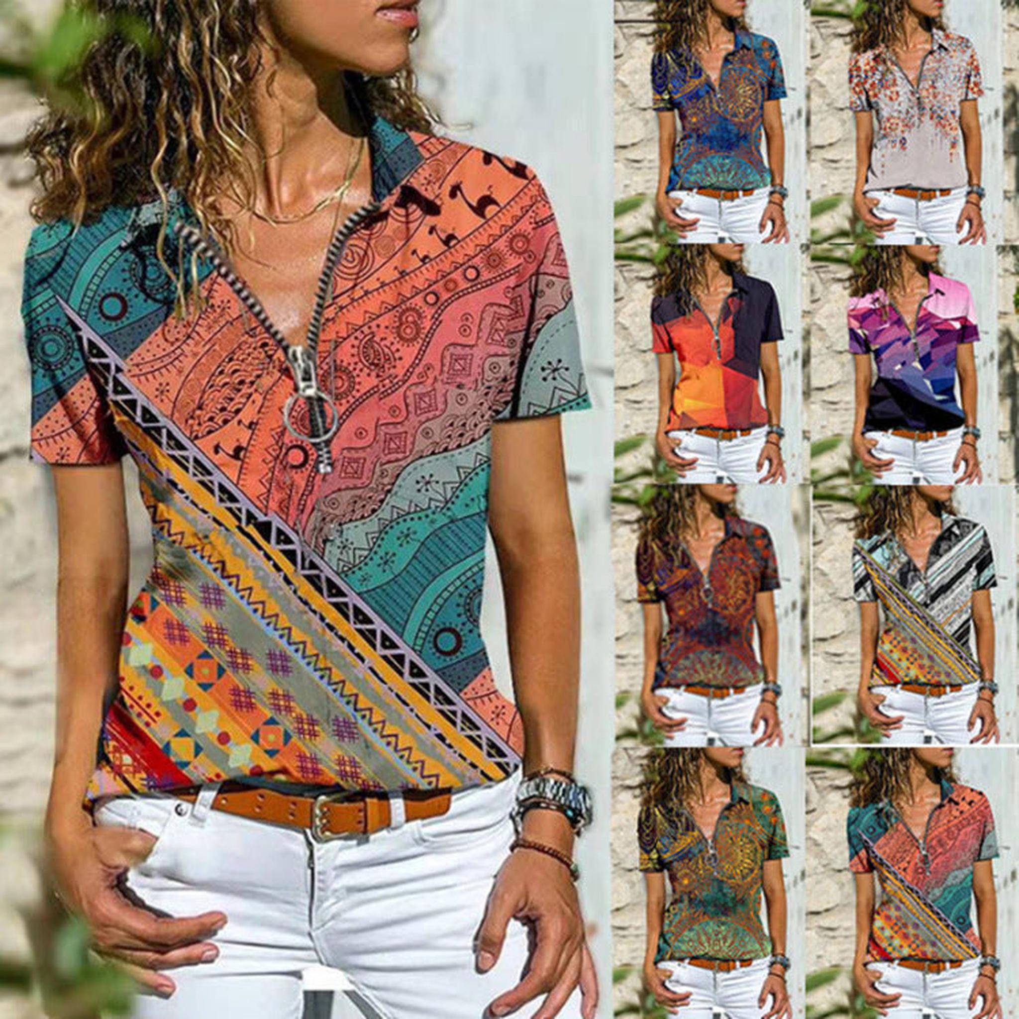Horizon Essentials | New Women's Boho Zip Short Sleeve T-Shirt